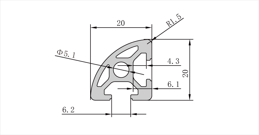 2020R工業(yè)鋁型材二維圖形參數(shù)